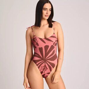 Vitamin A Dark Mauve Tropical Floral Scoop Neck 1 Piece Swimsuit